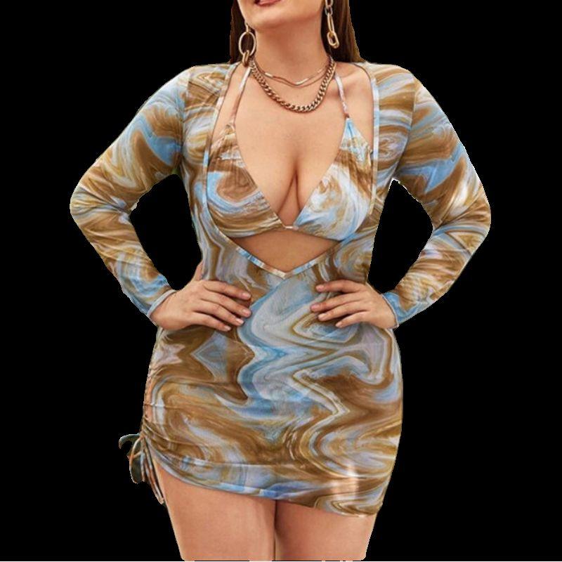 

Mesh Bikini Travel Oumeite Plus Size Women s Clothing Brown XL