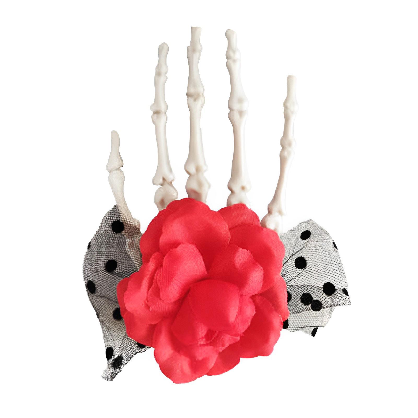 

Big Skeleton Hand Flower Hairclip Novelty Hair Grip Women Party Headpiece Hair Decorations Photo Accessories красный