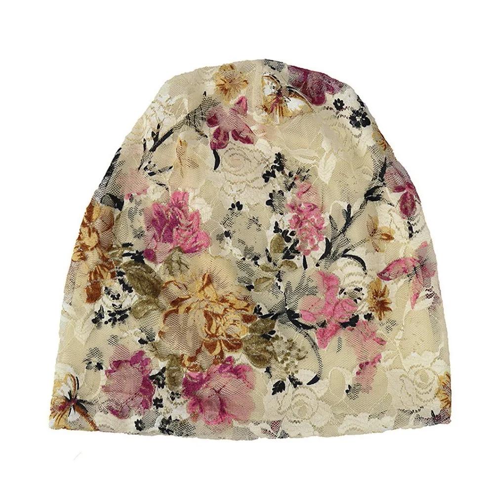 Spring Autumn Thin Women Skullies Beanies Lady Fashion Lace Design Hats For Girls Feminino Stretch Turban India Muslim Wrap