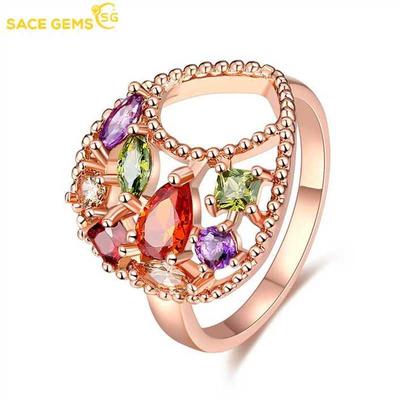 Klassischer luxuriöser mehrfarbiger Zirkon-Ring für Damen, Schmuck, Hochzeitsversprechen, Party-Geschenk