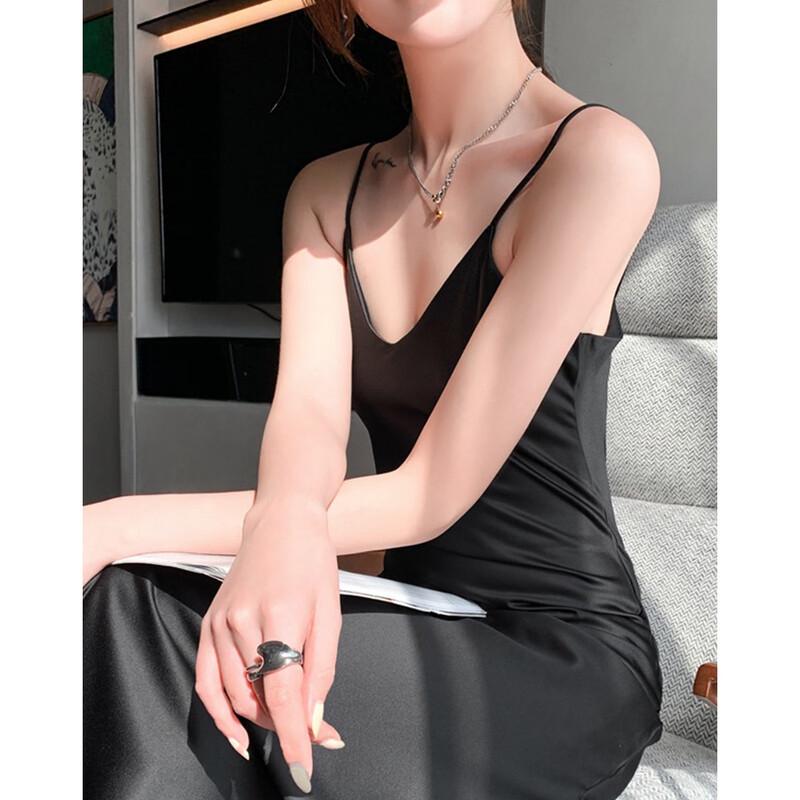 Demana Elegant Glossy Satin Camisole Midi Dress