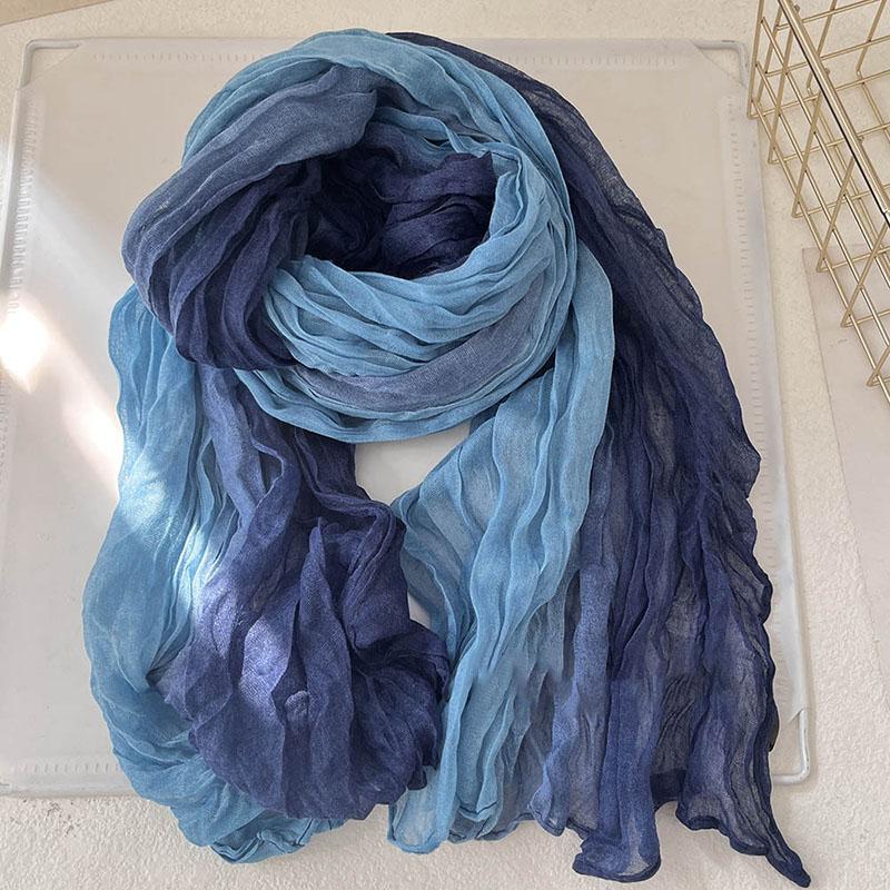 Women's Korean Warm Cotton Linen Gradient Scarf Autumn Winter Elegant Versatile Jacket Neck Shawl Long Soft Scarf Fashion Item