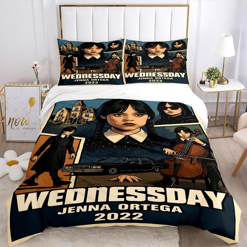 3-teiliges Wednesday Addams Bettwäsche-Set, 1 Bettbezug + 2 Kissenbezüge (Kein Einsatz), Hochauflösender Druck, Set für Zuhause & Wohnheim yy251208065
