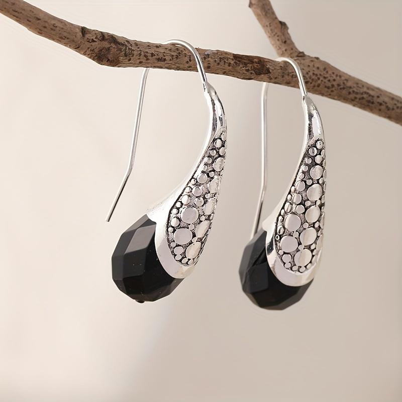 Vintage Schwarz Kristall Wasser Tropfen Form Ohrringe für Frauen Persönlichkeit Silber Farbe Ohr Haken Party Schmuck Geschenke