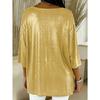 Women's Large Size T-shirt Spring and Summer Seven Quarter Sleeve Shiny Loose Casual Female T-shirt Fashion V-neck Solid Color Office Ladies Tee Tops