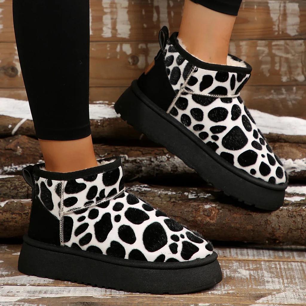 Fashion Women's Ankle Boots Slip-on Thick Plush Snow Boots Outdoor Woman Non Slip Warm Fur Lined Winter Plush Keep Warm Booties