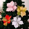 1PCS Christmas Ornament Golden Red Simulation Christmas Flower Handmade Maple Leaf Decorative Flower Christmas Flower Pendant