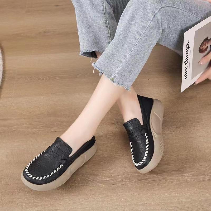 Huge Comfortable Single Shoes Women's 2025 Thick-soled Soft-soled Casual Shoes Non-slip Waterproof Work Shoes Breathable Doudou Shoes Non-slip