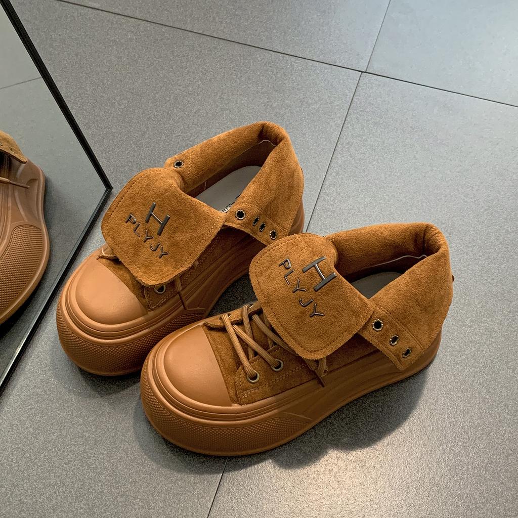 Queen Fan retro thick-soled high-top canvas shoes women's 2025 new autumn heightening soft-soled casual board shoes