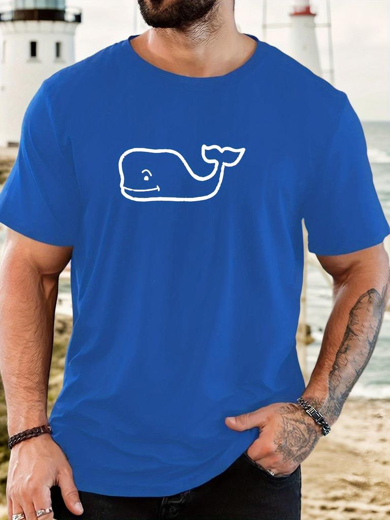 Unisexs Tee Simple Line Drawing Cute Whale Pattern Print Cotton Short Sleeve Male Casual Streetwear Outdoor Daily Basic Fashion Top
