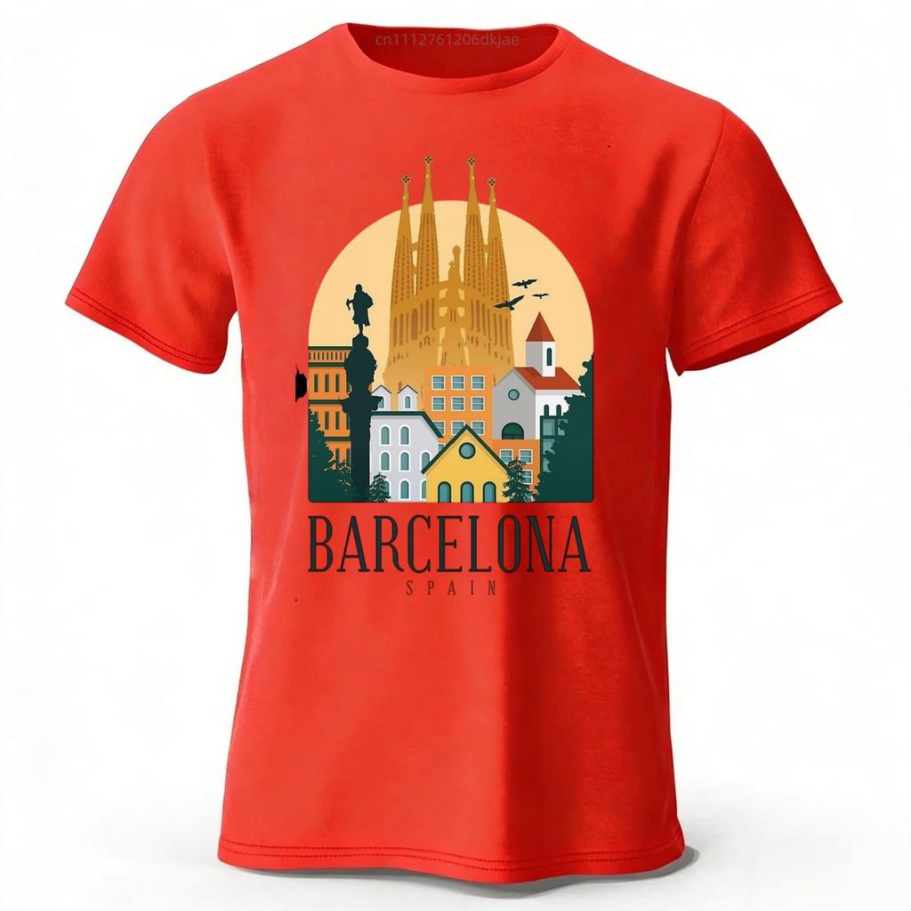 Barcelona Welcomes You To Cotton Short Sleeved Street Trendy Plus Size Tops Men Loose Fashionable Quick Drying Casual Tshirts