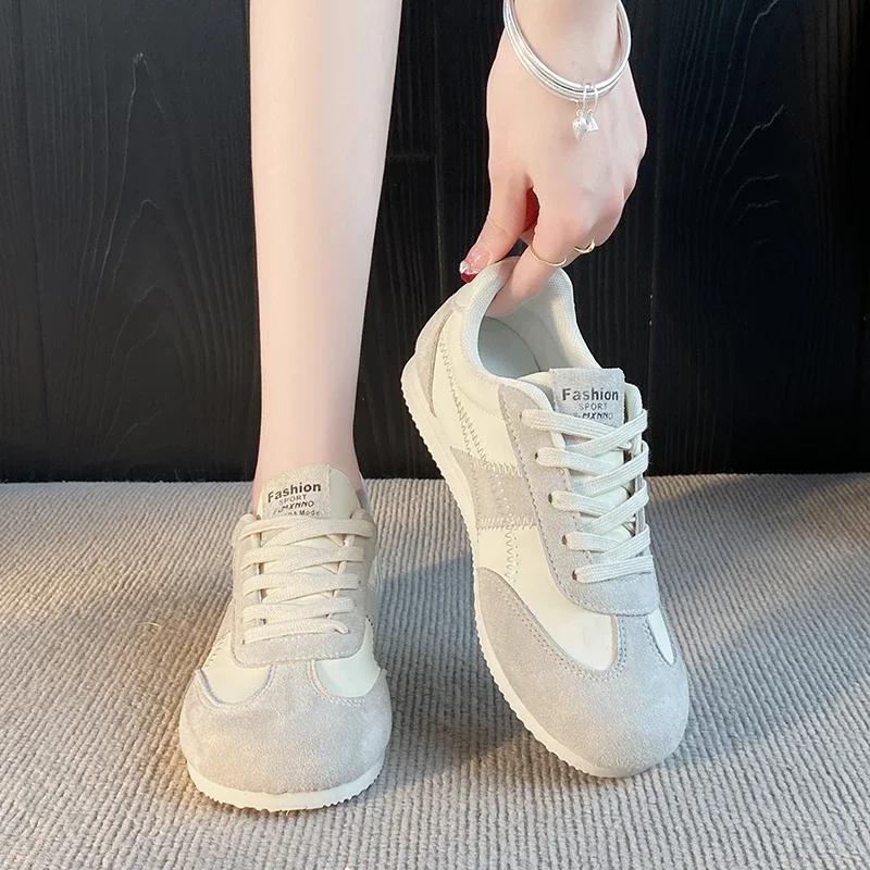 Spring New Style Sports Shoes Casual and Lightweight Walking Shoes for Women Matte Leather Training Retro Vulcanized Shoes