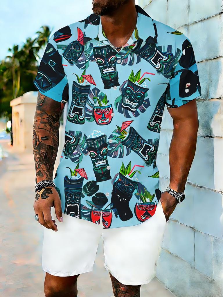 [Print Design - Not Texture] Men'S Short Sleeve Shirt - Flat Digital Print Pattern - No Texture - Summer Drink And Tropical Style, Fashionable Easy