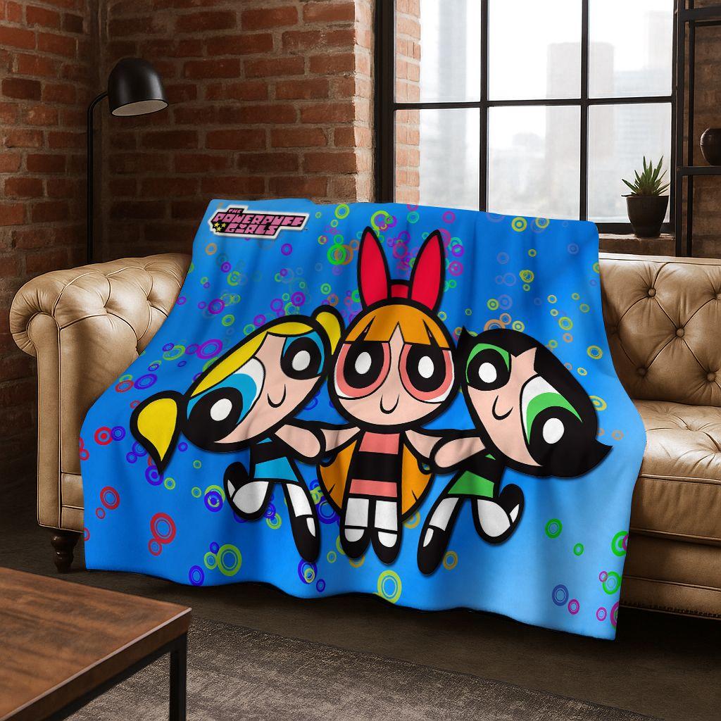 Κουβέρτα φανέλας κινουμένων σχεδίων P-Powerpuff Girl χαριτωμένη τέχνη, ζεστή μαλακή κουβέρτα για το σπίτι, υπνοδωμάτιο, κρεβάτι, καναπές, πικνίκ, γραφείο, δώρο, παιδί