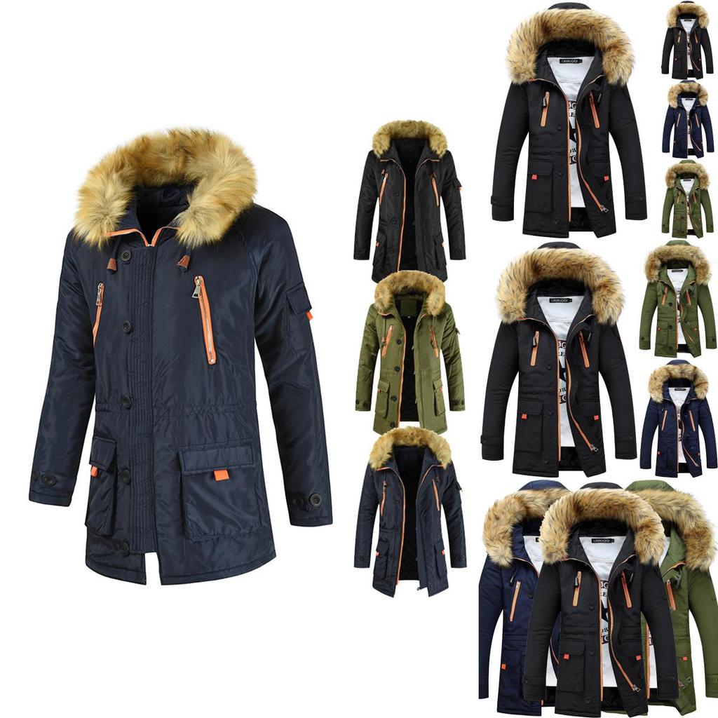 Luxurious Mens Trench Coat With Fur Hood Warm Winter Parka For Outdoor Adventures