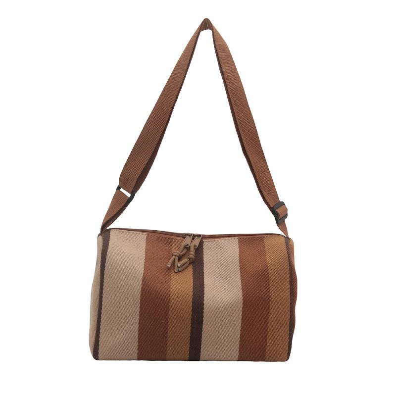 Women's New Fashion and Versatile Crossbody Bag Trendy Large Capacity Striped Casual Shoulder Bag Retro Literary Canvas Bag