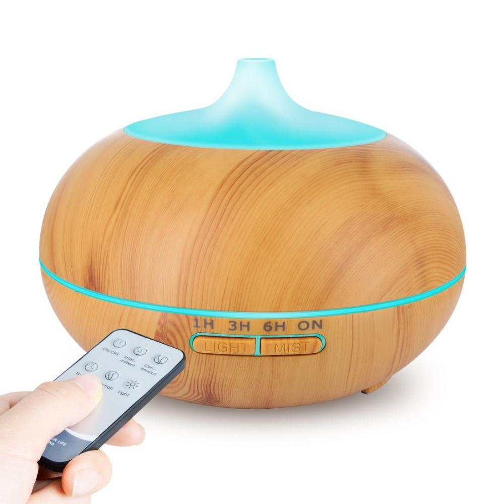 500ml aromalı uçucu yağ difüzör ultrasonik hava nemlendirici ahşap tahıl ile 7 renk değişen Led ışık elektrikli Aroma Mist Maker