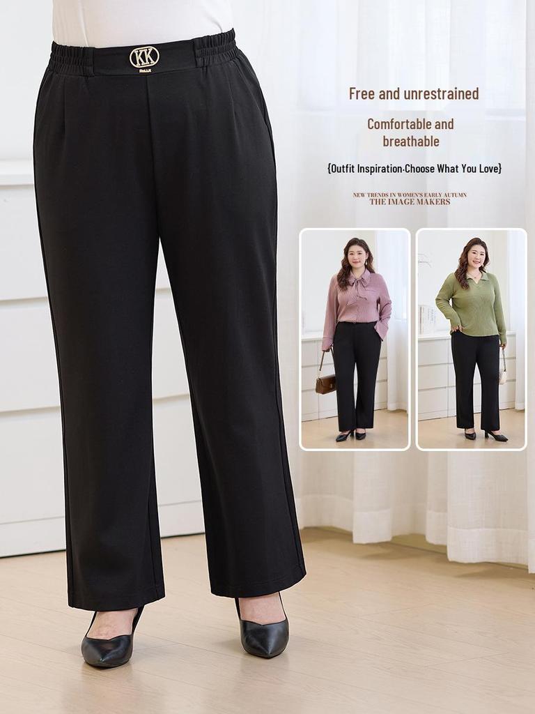 Winter 2025 Plus Size Fashionable High-Waist Straight-Leg Pants with Metal Accents for Middle-Aged Women, Size 6XL