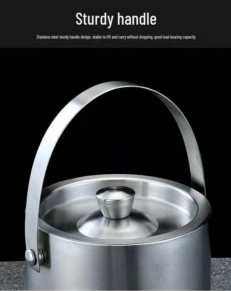 ChuanYue Gold Stainless Steel Double Layer Ice Bucket with Lid and Handle - 304 Internet Famous Beer Chiller