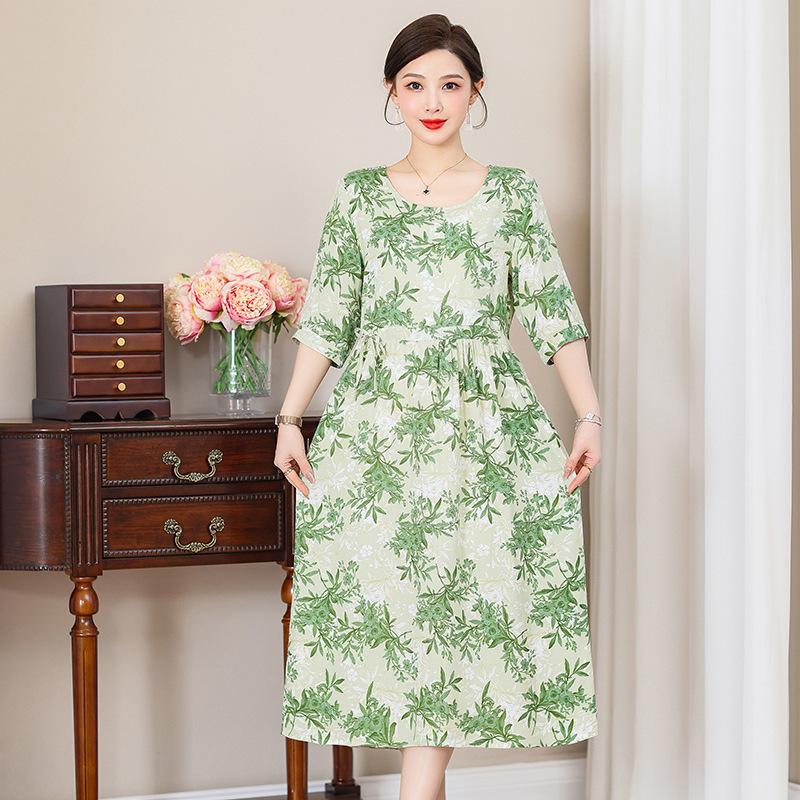 Übergröße Damen Langes Freizeitkleid Schmal geschnittenes Kleid Kurzarm Druckkleid Sommerkleid für Damen