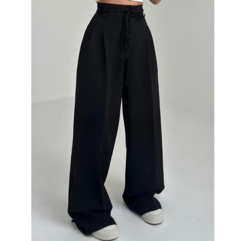 High Waist Straight Leg Casual Pants Solid Color Women