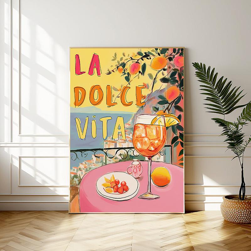 La Dolce Vita Lemon Posters and Prints Retro Spritz Canvas Painting Santorini Italy Travel Wall Art Poster Living Room Decor