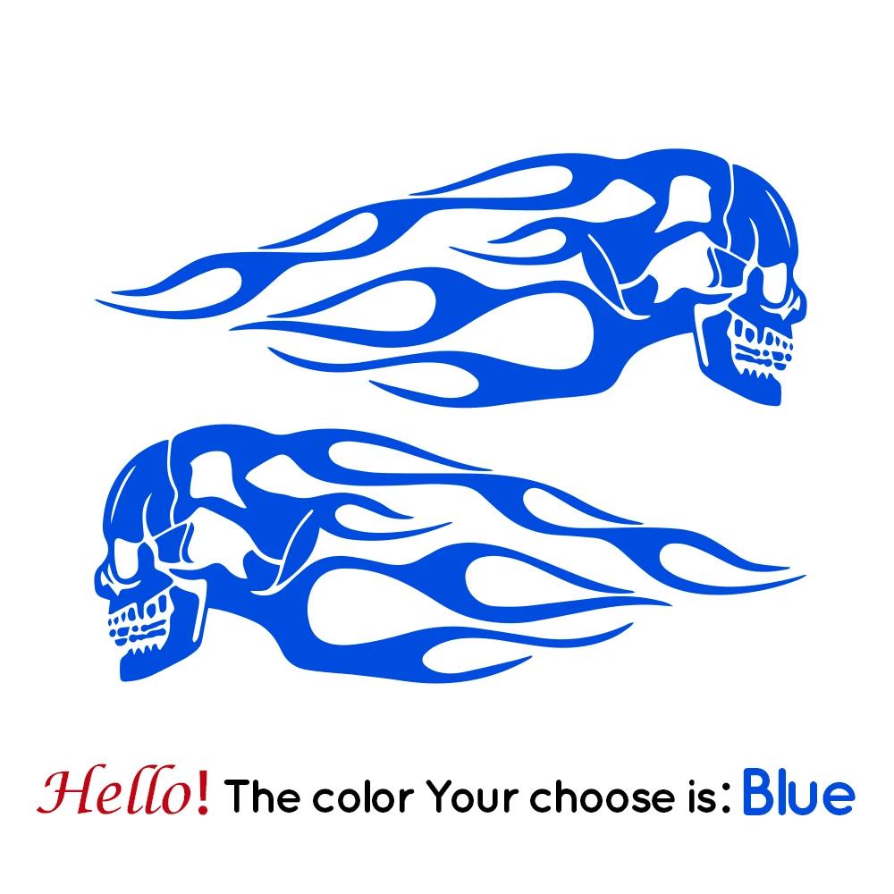 2pcs Skull Flame Vinyl Stickers For Motorcycle General Fuel Tank Flame Sticker Modification Skull Totem Motor Decal