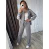 Womens Soft Fleece Lounge Set: Zip-Up Hoodie Top Drawstring Wide-Leg Pants Solid Color All-Season Comfort Wear