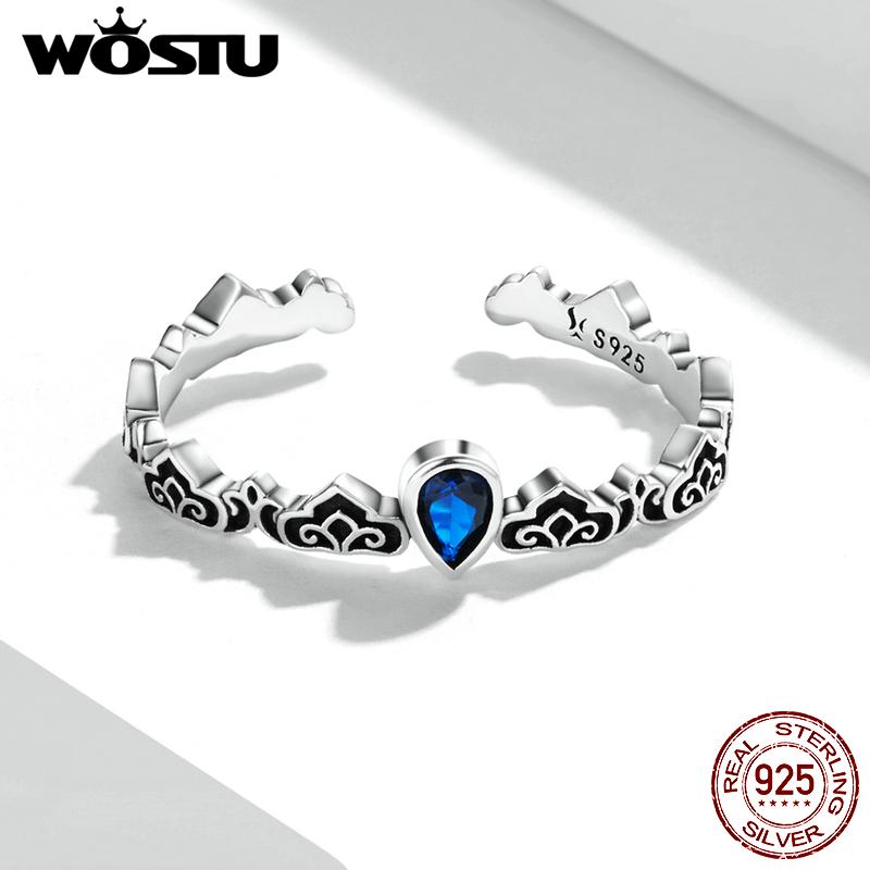 

Женское кольцо WOSTU из стерлингового серебра 925 пробы с винтажным узором и каплей воды, регулируемое кольцо, модные украшения 925 silver