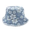 Flower Embroidered Denim Fisherman Hat Frayed Brim Sunscreen Sun Cap Cowboy Bucket Hats  Travel