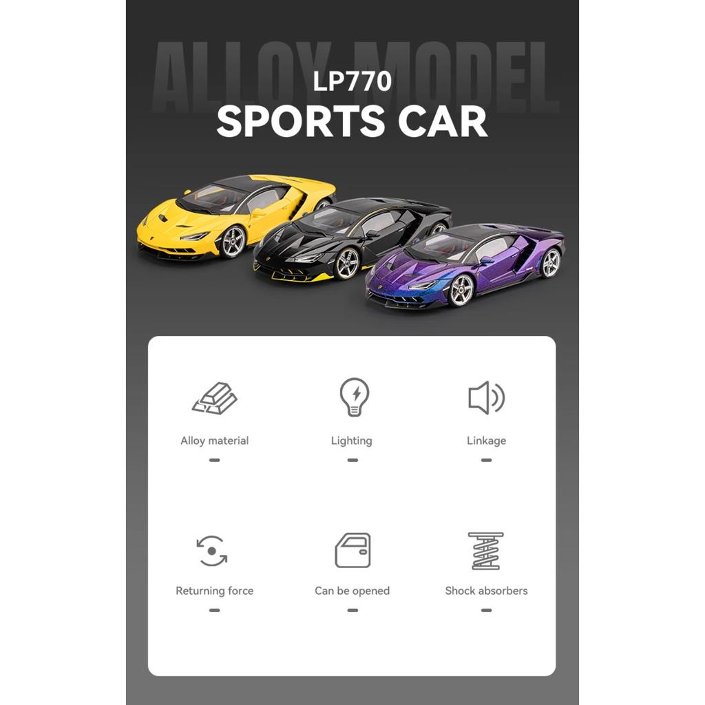 1/18 Lamborghini Scale Centenario LP770-4 Super Racing Car Alloy Metal Diecast Model High Simulation Sound & Light Gift for Boy