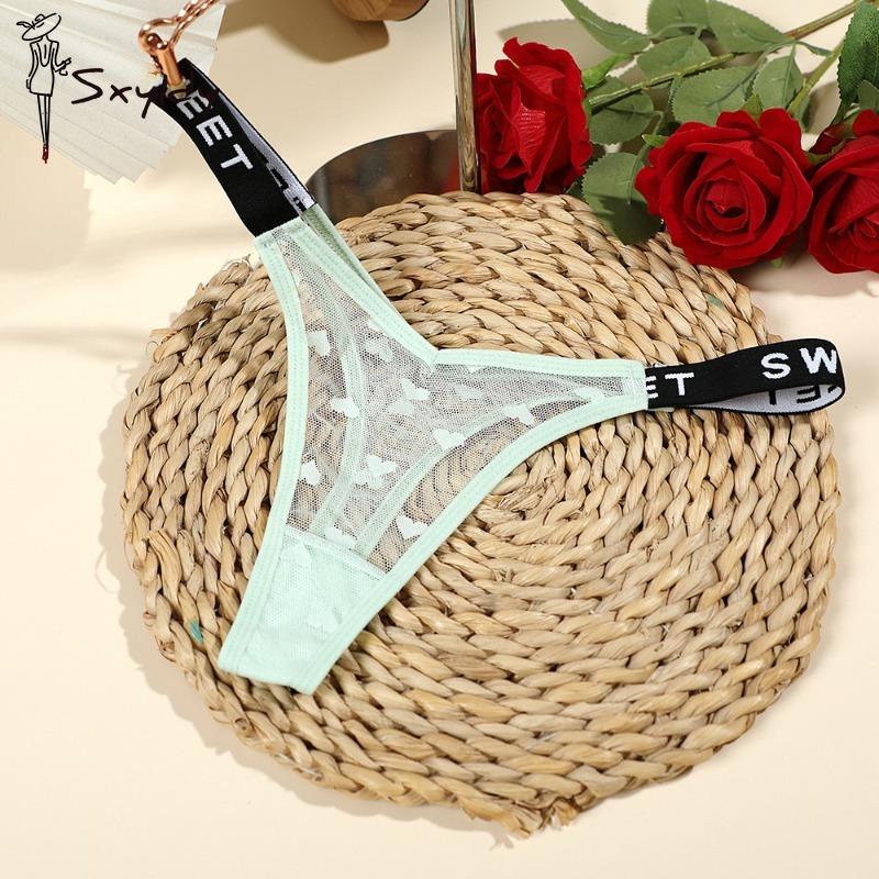 Sexy Mesh Thong Female Low Waist English Letters Fashion Sports Comfortable Ladies Panties