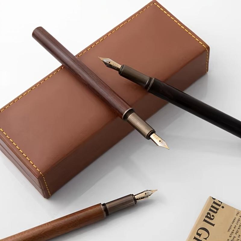 1pc Personalized Retro Wood Bronze Fountain Pen - 0.5mm Text Luxury for Office Business Art Calligraphy School Student Gift