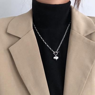 Couple Retro Cold Wind Peach Heart Sweater Chain Long Personalized Student Hip Hop Wind Ot Buckle Love Necklace