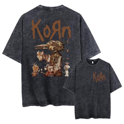 Washed Vintage Rock Korn Falling Away From Me T-shirt Skelet Print T-shirts Heren Mode Gothic T-shirt Mannelijk Oversized T-shirts