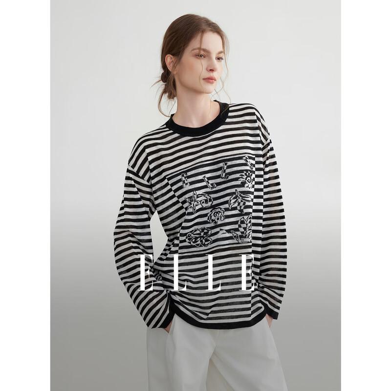 ELLE Striped Jacquard Knit Sweater S