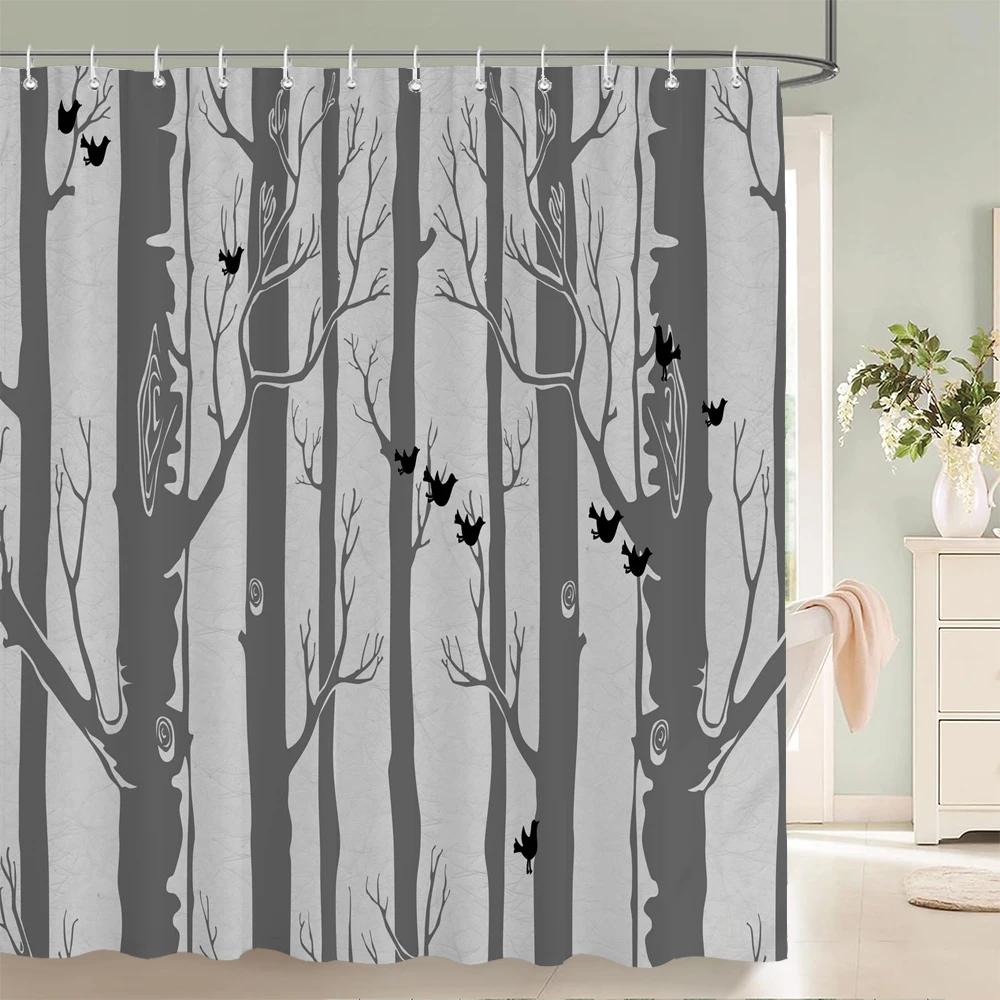 Green Plant Leaves Print Shower Curtains Watercolor Boho Floral Waterproof Morden Bathroom Bathtub Curtain Room Decor With Hooks