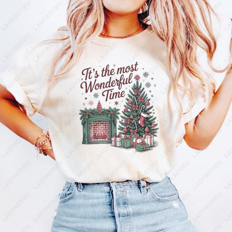Christmas Time Shirt Its The Most Wonderful Time Graphic Shirt Retro Style Christmas Tees Fashion Holiday Party Woman Tshirt S