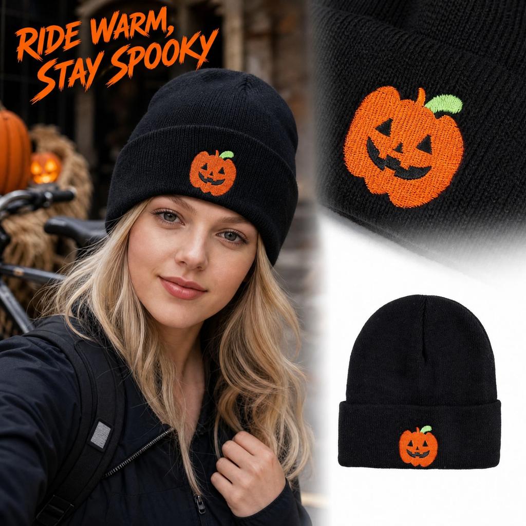 Halloween Pumpkin Pattern Knit - Warm Winter Cycling Hat for Cold Outdoor Sports
