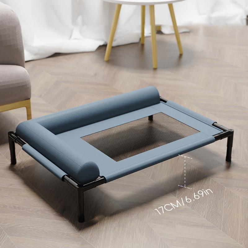 Breathable Raised Dog Bed Outdoor Cooling Pet Cot With L Shape Pillow Steel Frame Chew Resistant Washable For Medium Dog