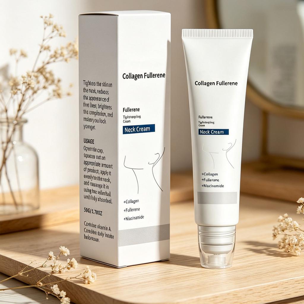 Collagen Fullerene Neck Cream Tightening Neck Skin Wrinkle Reduction Formula with Fullerene and Niacinamide for Neck Firming and Smoothing Skin