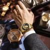 Dragon Watch Men Stainless Steel Gold Luminous Analog Calendar Dragon Quartz Watch Vintage 3ATM Waterproof Men Fashion Accessory Gold
