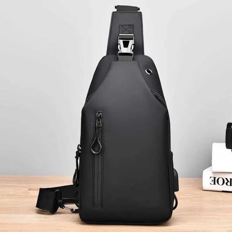 Men Bag Fashion Solid Color Men Chest Bag Outdoor Casual Fashion One Shoulder Crossbody Bag Nylon USB Charging Shoulder Bags