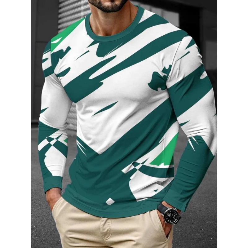 Men's Casual Daily Long-sleeved T-shirt, with Fashionable Printed Design, a Comfortable and Casual Top That Can Be Machine Washed