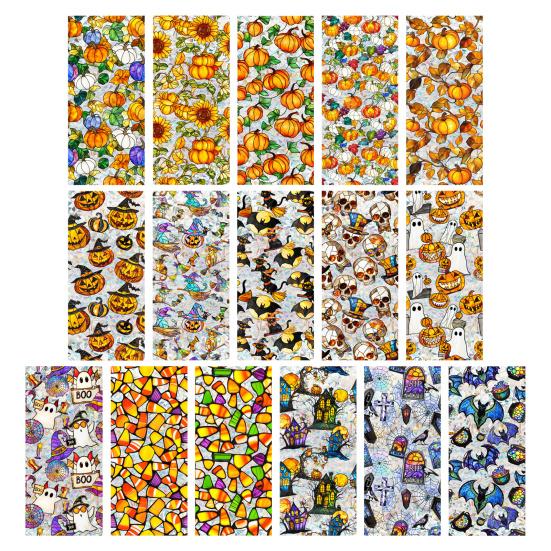 Rainbow Window Privacy Film Halloween Non-Adhesive Glass Sticker Prism Stained Static Clings Sun Blocking Privacy Decals for Living Room Bedroom
