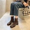 French Square Toe Slim Boots For Women Spring And Autumn New Patchwork Suede Retro Thick Heel Soft Soled Short Boots High Heels