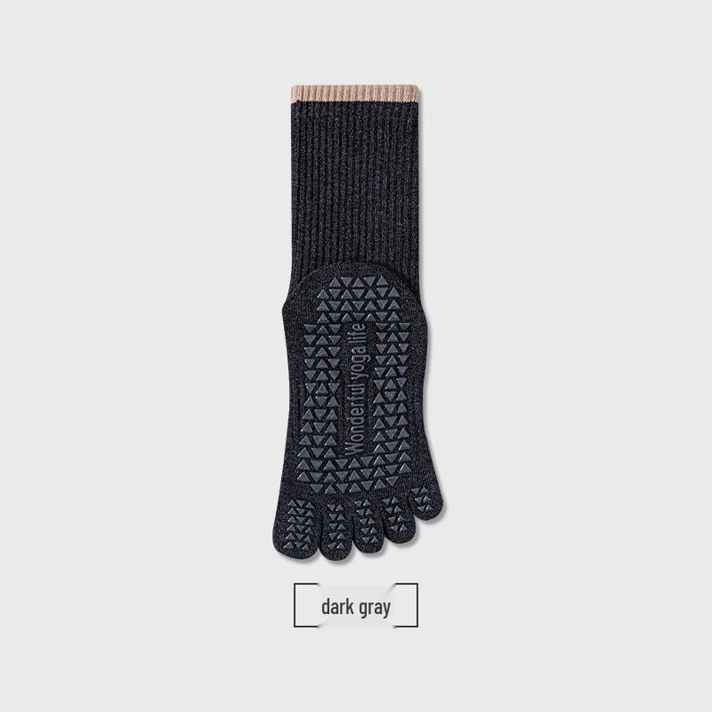 Women's Anti-Odor Five-Toe Yoga Mid-Calf Socks for Autumn/Winter | Anti-Slip Toe-Separating Socks for Sports, Dance, and Pilates