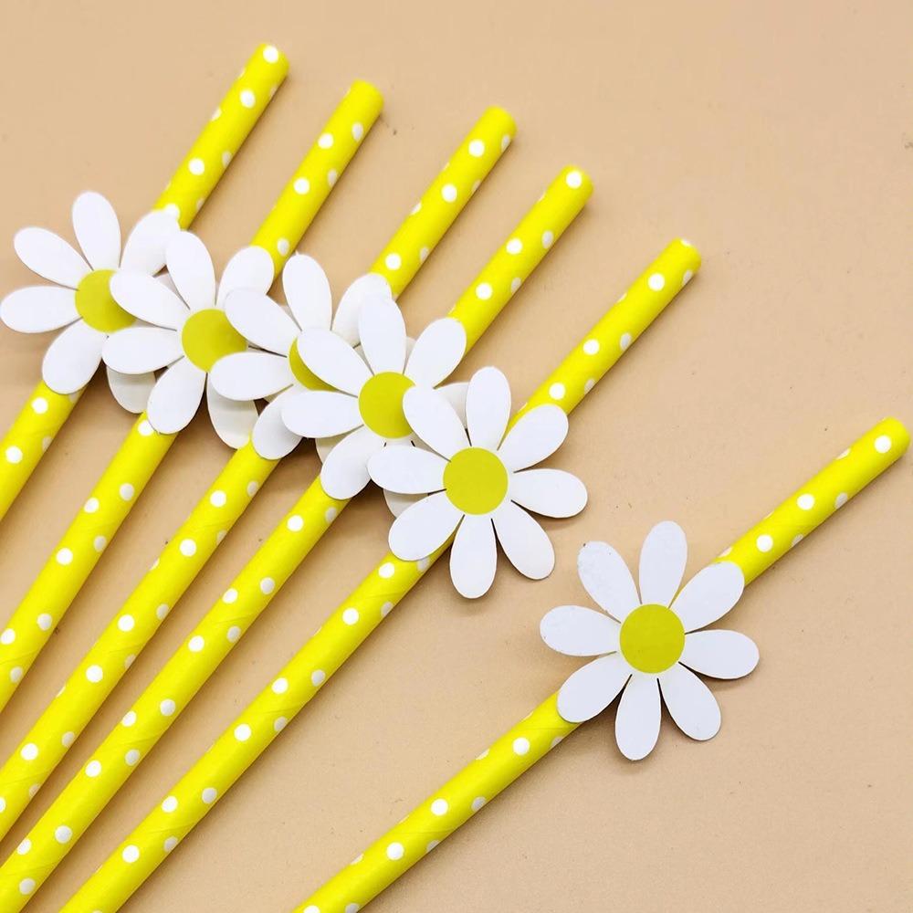 20Pcs Degradable Heart Paper Straws Pink/yellow Disposable Drinking Straw  Bar