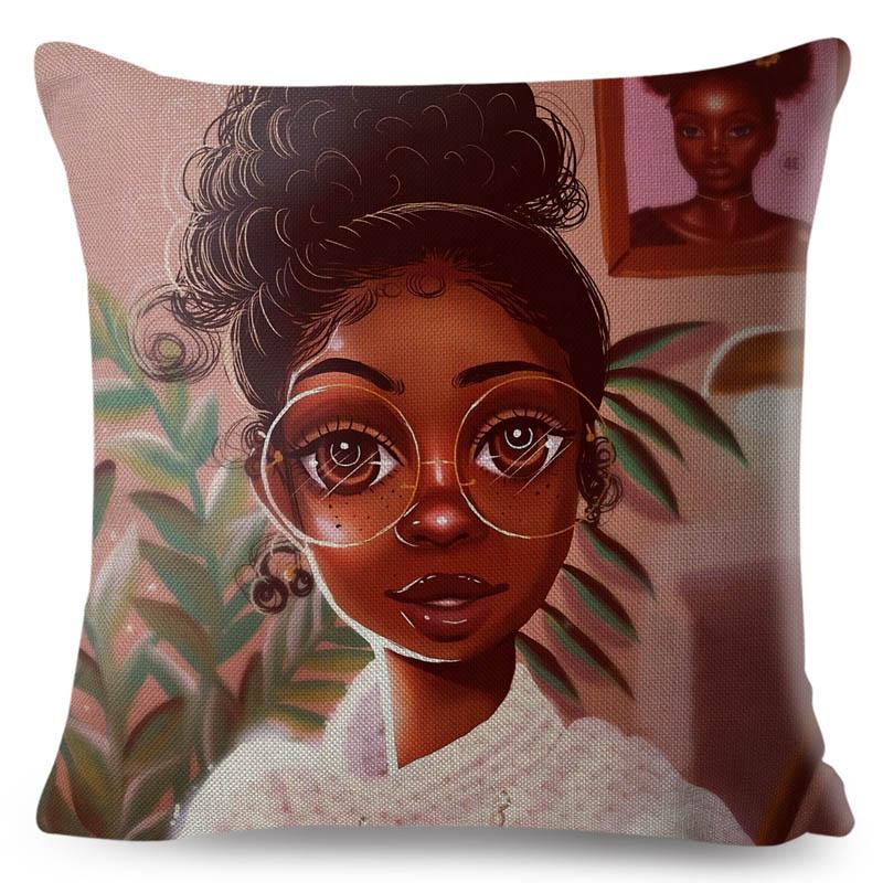 Beautiful Black Women Africa Girl Pillow Case Polyester Decor Colorful Cartoon Cushion Cover For Sofa Car Home Pillowcase 45X45