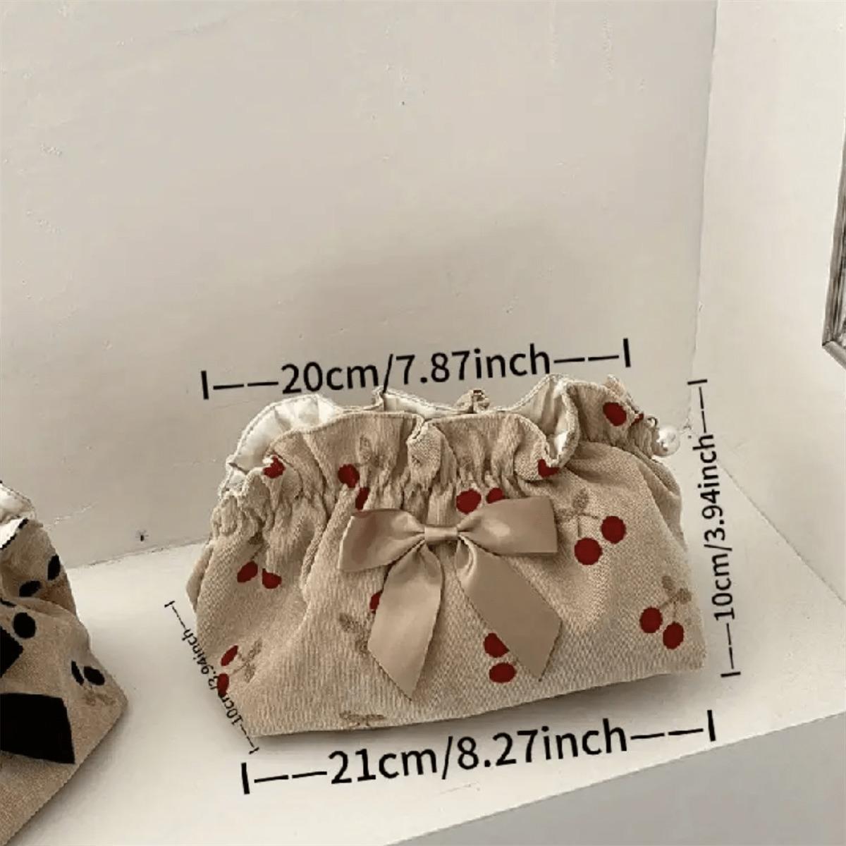 

Cherry Print Corduroy Cosmetic Bag - Spacious, Durable & Stylish Travel Makeup Organizer Makeup Storage Bag Gift For Travel Makeup 1pc